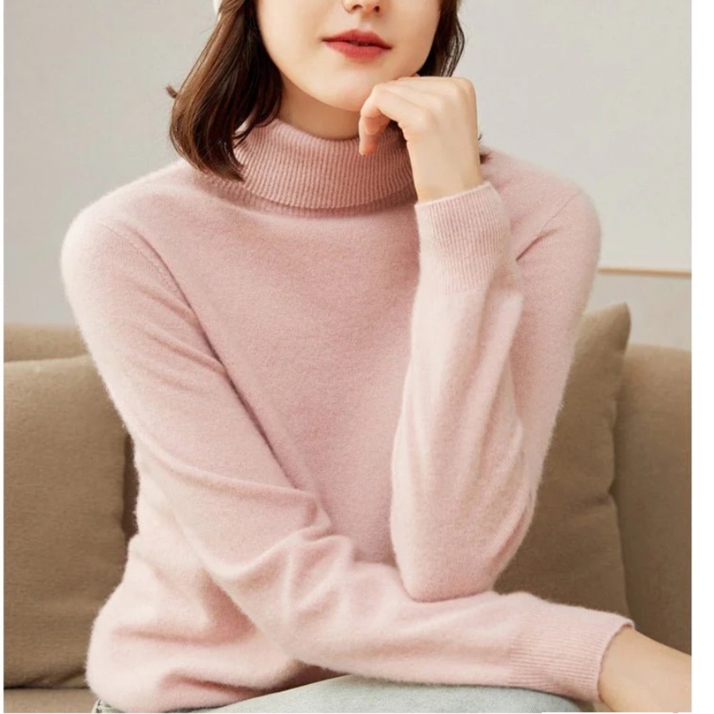ERDOS MONGOLIAN CASHMERE TURTLENECK SWEATER PALE PINK